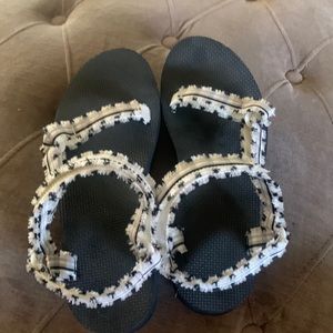 Black and white platform Tevas size 9